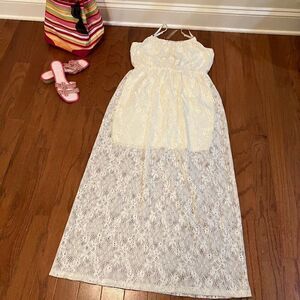 BONGO M Floral Lace Maxi Off White Spaghetti Strap Dress Junior's
